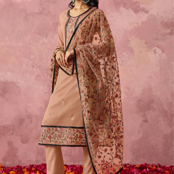Vegaa Fashion Light Orange Georgette Embroidered Salwar Suit - Distacart