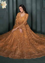 Thumbnail for Vegaa Fashion Designer Orange Net Embroidery Bridal Lehenga
