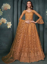 Thumbnail for Vegaa Fashion Designer Orange Net Embroidery Bridal Lehenga