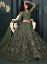 Thumbnail for Vegaa Fashion Designer Mehendi Net Embroidery Bridal Lehenga