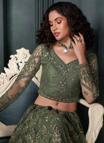 Thumbnail for Vegaa Fashion Designer Mehendi Net Embroidery Bridal Lehenga