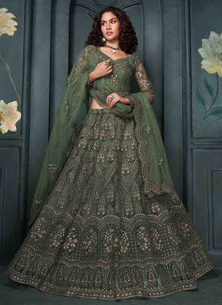 Vegaa Fashion Designer Mehendi Net Embroidery Bridal Lehenga - Distacart