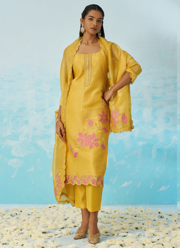 Vegaa Fashion Yellow Silk Embroidered Designer Salwar Suit