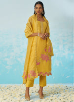 Thumbnail for Vegaa Fashion Yellow Silk Embroidered Designer Salwar Suit