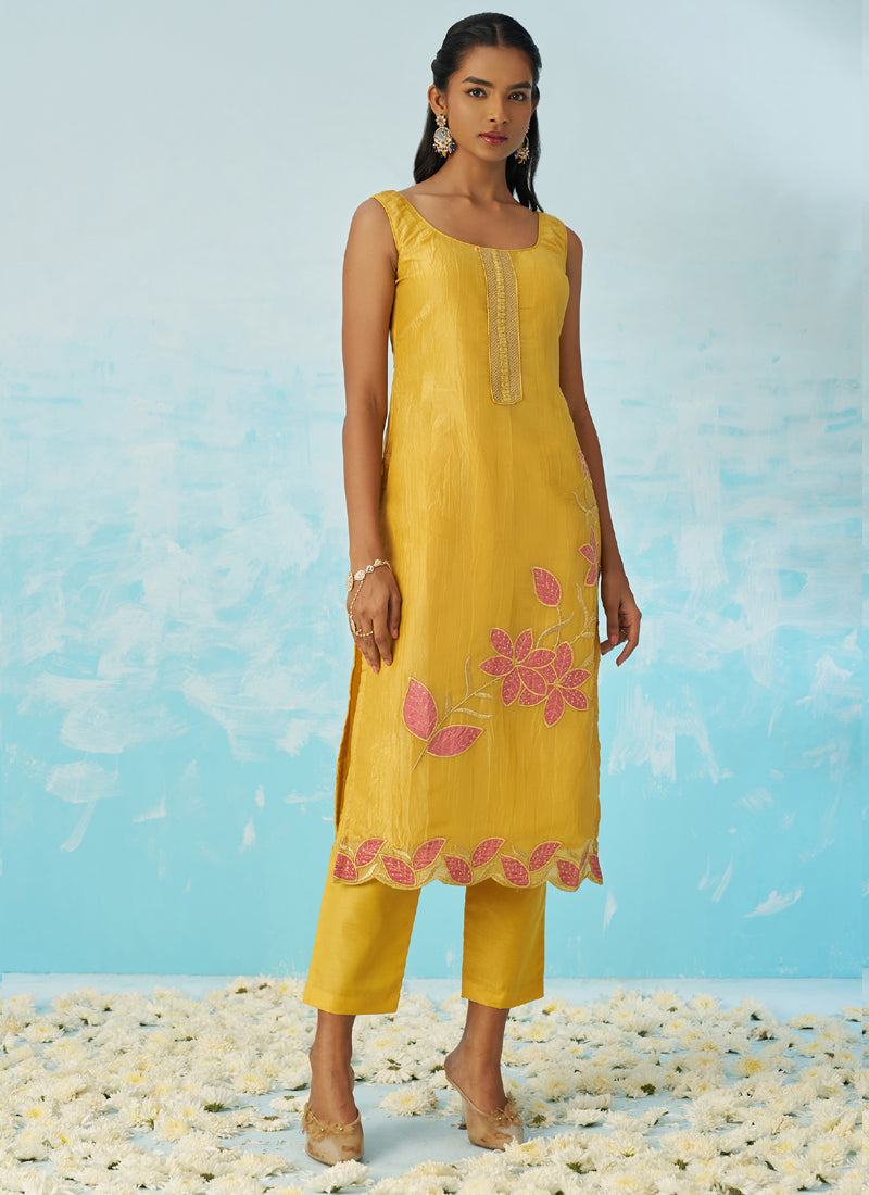 Vegaa Fashion Yellow Silk Embroidered Designer Salwar Suit