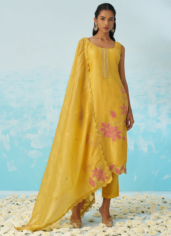 Vegaa Fashion Yellow Silk Embroidered Designer Salwar Suit