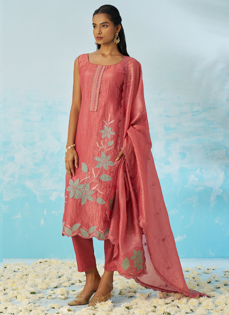 Vegaa Fashion Blush Red Silk Embroidered Designer Salwar Suit