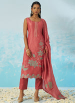 Thumbnail for Vegaa Fashion Blush Red Silk Embroidered Designer Salwar Suit