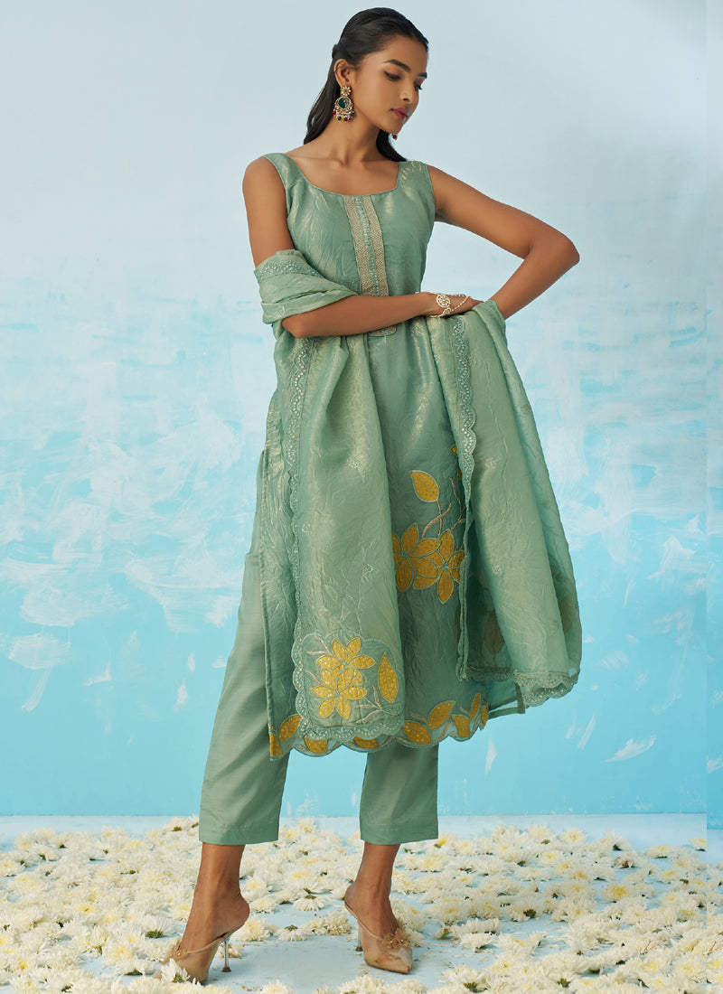 Vegaa Fashion Light Green Silk Embroidered Designer Salwar Suit