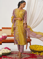 Thumbnail for Vegaa Fashion Yellow Organza Embroidered Party Wear Suit - Distacart