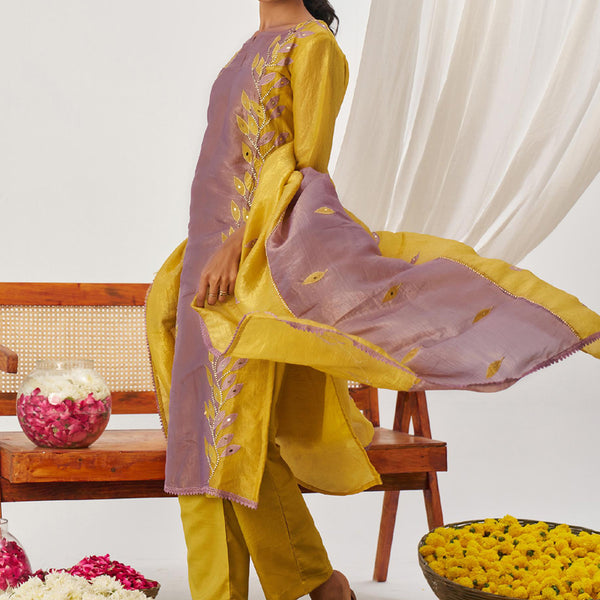 Vegaa Fashion Yellow And Lavender Organza Embroidered Party Wear Suit - Distacart
