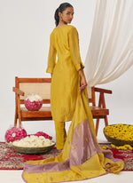 Thumbnail for Vegaa Fashion Yellow And Lavender Organza Embroidered Party Wear Suit - Distacart