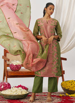 Thumbnail for Vegaa Fashion Peach Organza Embroidered Party Wear Suit