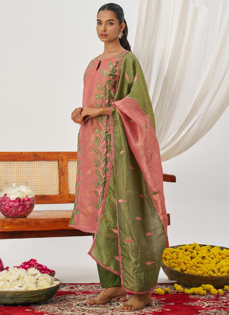 Vegaa Fashion Peach Organza Embroidered Party Wear Suit