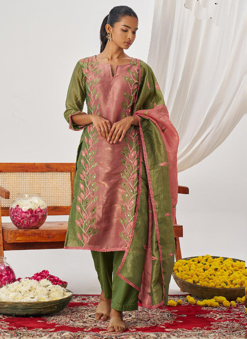 Vegaa Fashion Peach Organza Embroidered Party Wear Suit