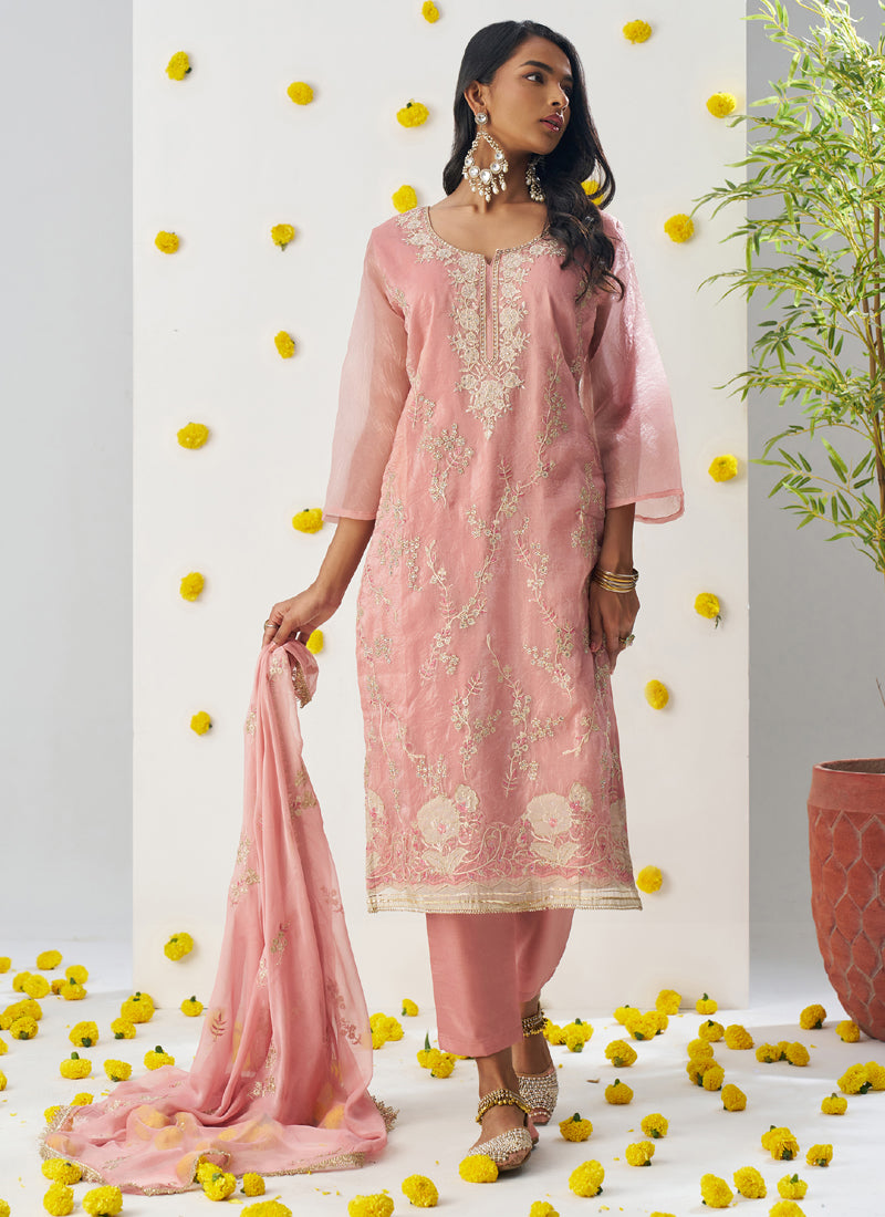Vegaa Fashion Light Peach Organza Embroidered Salwar Suit