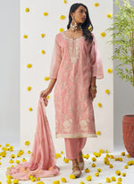 Thumbnail for Vegaa Fashion Light Peach Organza Embroidered Salwar Suit