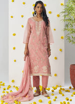 Thumbnail for Vegaa Fashion Light Peach Organza Embroidered Salwar Suit