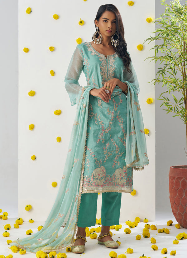 Vegaa Fashion Sky Blue Organza Embroidered Salwar Suit