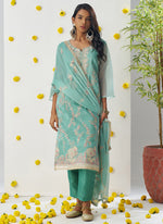 Thumbnail for Vegaa Fashion Sky Blue Organza Embroidered Salwar Suit