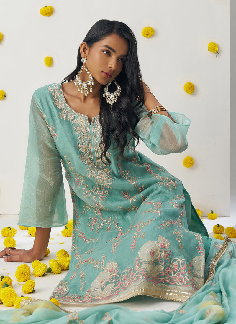 Vegaa Fashion Sky Blue Organza Embroidered Salwar Suit