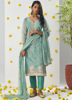 Thumbnail for Vegaa Fashion Sky Blue Organza Embroidered Salwar Suit