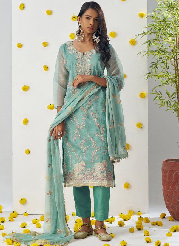 Vegaa Fashion Sky Blue Organza Embroidered Salwar Suit