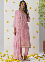 Thumbnail for Vegaa Fashion Baby Pink Organza Embroidered Salwar Suit
