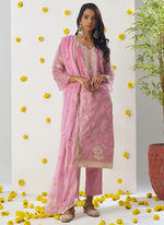 Thumbnail for Vegaa Fashion Baby Pink Organza Embroidered Salwar Suit