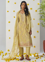 Thumbnail for Vegaa Fashion Light Yellow Organza Embroidered Salwar Suit