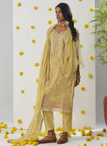 Thumbnail for Vegaa Fashion Light Yellow Organza Embroidered Salwar Suit