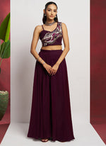 Thumbnail for Vegaa Fashion Wine Georgette Khatli Work Western Sharara