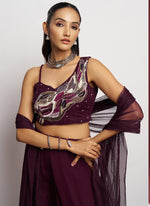 Thumbnail for Vegaa Fashion Wine Georgette Khatli Work Western Sharara