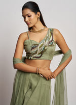 Thumbnail for Vegaa Fashion Sea Green Georgette Khatli Work Western Sharara