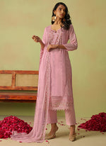 Thumbnail for Vegaa Fashion Baby Pink Pure Organza Embroidered Salwar Suit