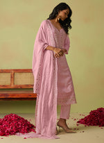 Thumbnail for Vegaa Fashion Baby Pink Pure Organza Embroidered Salwar Suit