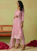 Thumbnail for Vegaa Fashion Baby Pink Pure Organza Embroidered Salwar Suit