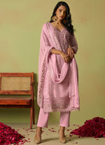 Thumbnail for Vegaa Fashion Baby Pink Pure Organza Embroidered Salwar Suit
