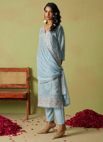 Thumbnail for Vegaa Fashion Sky Blue Pure Organza Embroidered Salwar Suit