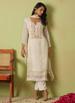 Thumbnail for Vegaa Fashion Off White Pure Organza Embroidered Salwar Suit