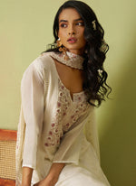 Thumbnail for Vegaa Fashion Off White Pure Organza Embroidered Salwar Suit