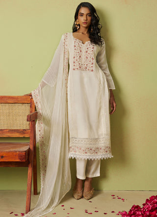 Vegaa Fashion Off White Pure Organza Embroidered Salwar Suit