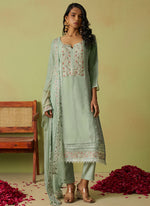 Thumbnail for Vegaa Fashion Sea Green Pure Organza Embroidered Salwar Suit