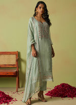 Thumbnail for Vegaa Fashion Sea Green Pure Organza Embroidered Salwar Suit