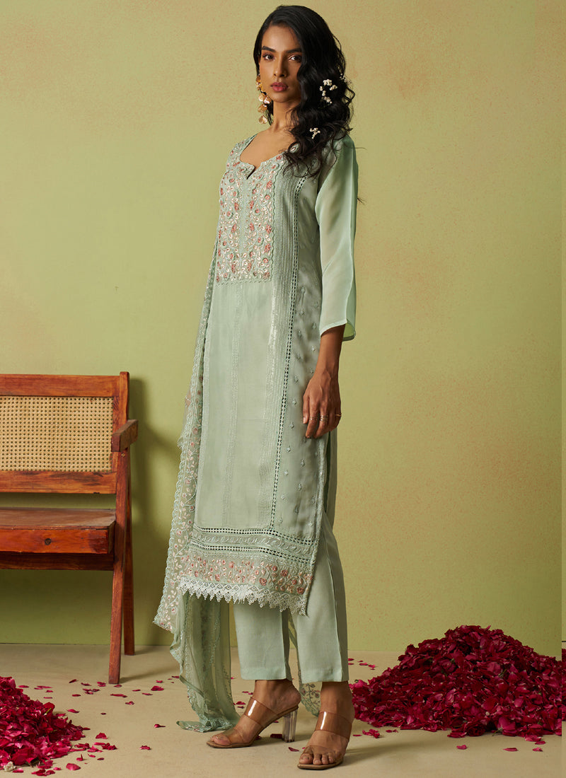 Vegaa Fashion Sea Green Pure Organza Embroidered Salwar Suit