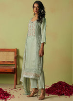 Thumbnail for Vegaa Fashion Sea Green Pure Organza Embroidered Salwar Suit