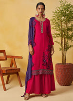 Thumbnail for Vegaa Fashion Red Organza Embroidered And Handwork Palazzo Suit - Distacart