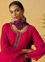 Thumbnail for Vegaa Fashion Red Organza Embroidered And Handwork Palazzo Suit - Distacart