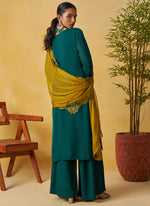 Thumbnail for Vegaa Fashion Aqua Green Organza Embroidered And Handwork Palazzo Suit - Distacart