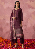 Thumbnail for Vegaa Fashion Wine Georgette Embroidered Designer Salwar Suit - Distacart